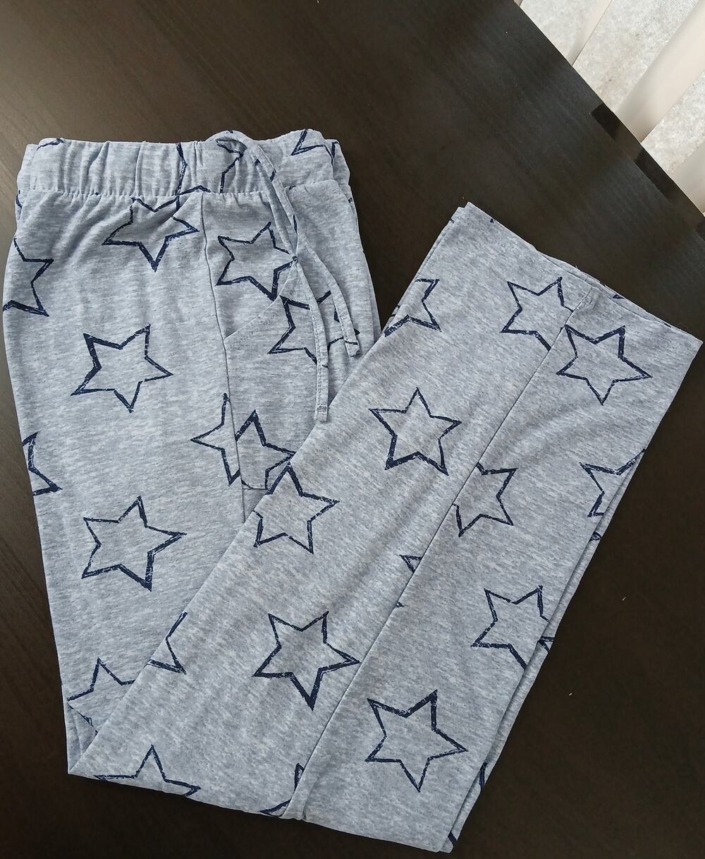 Lucky Blue Star Print Lounge Pants M soft jersey pajama pjs blue-grey pockets